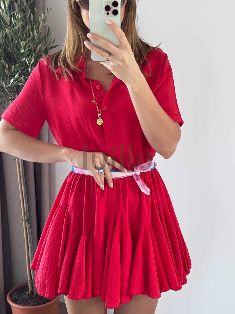 SUKIENKA MINI Z SZEROKIM DOŁEM ZAPINANA NA GUZIKI CZERWIEŃ ALESSANDRA 8