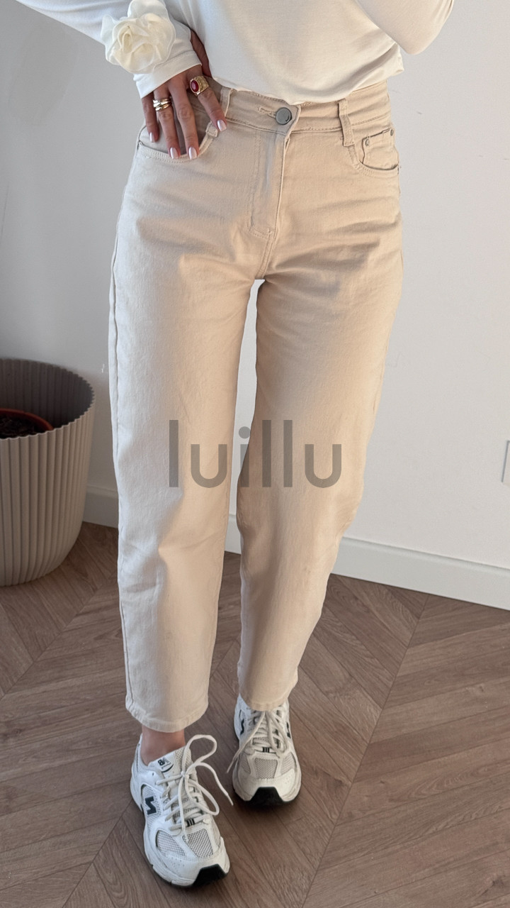 SPODNIE Z CIENKIEGO DŻINSU BANANY BEŻOWE 5