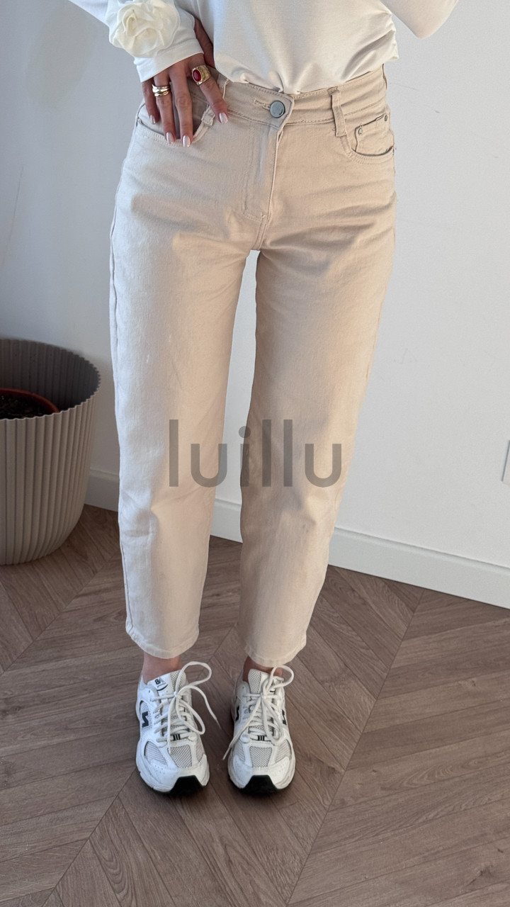 SPODNIE Z CIENKIEGO DŻINSU BANANY BEŻOWE 6