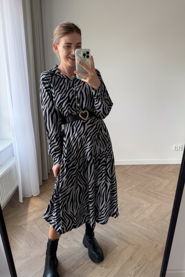 SUKIENKA WISKOZOWA SZARA ZEBRA OVERSIZE