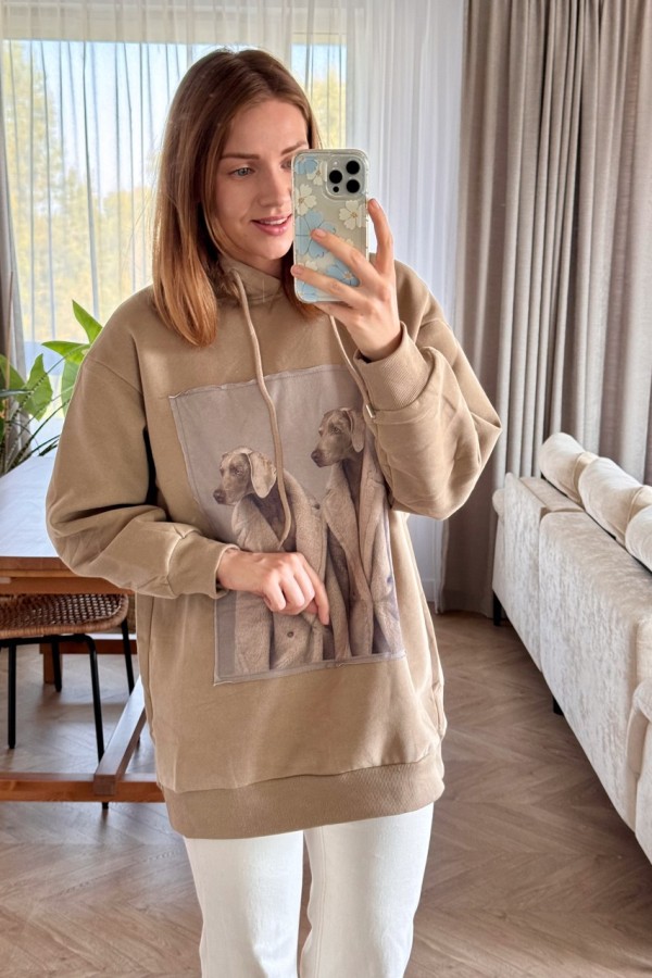 BLUZA CAPPUCCINO Z KAPTUREM Z NADRUKIEM PIESKI