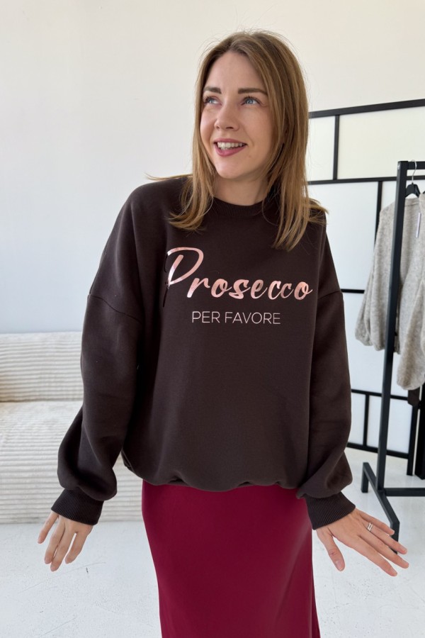 BLUZA W KOLORZE CZEKOLADOWYM Z NAPISEM PROSECCO 5