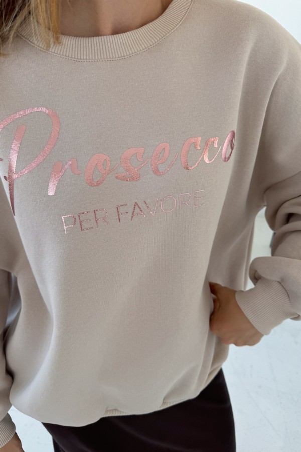 BLUZA W KOLORZE JASNEGO BEŻU Z NAPISEM PROSECCO 6