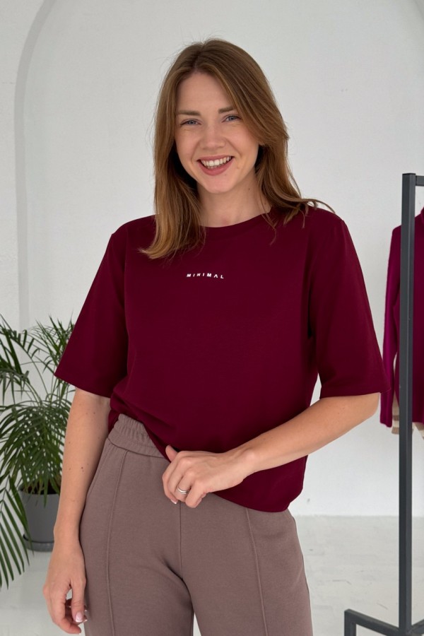 T-SHIRT BAWEŁNIANY BORDO MINIMAL