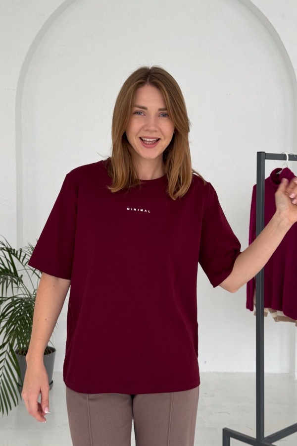 T-SHIRT BAWEŁNIANY BORDO MINIMAL 3