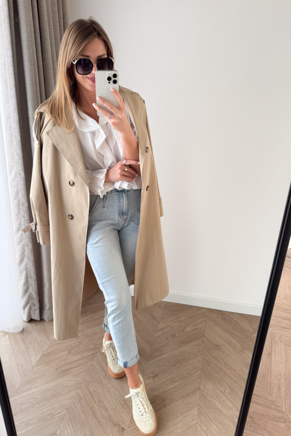 SPODNIE DŻINSOWE MOM FIT Z OZDOBNYM GUZIKIEM