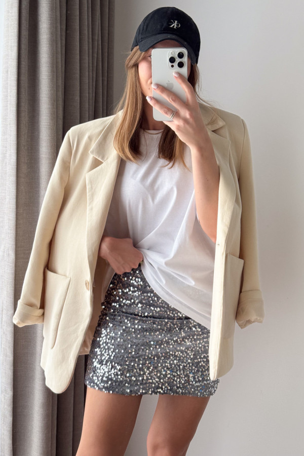 SPÓDNICZKA Z WISKOZOWĄ PODSZEWKĄ CEKINOWA SREBRNA 2