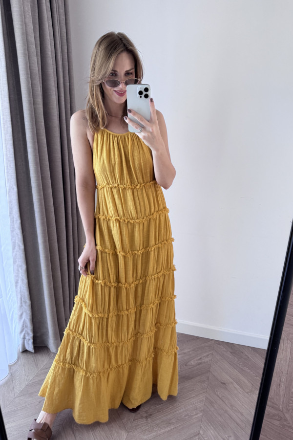 SUKIENKA MAXI SOCZYSTE MANGO WIĄZANA NA SZYJE GLORIA