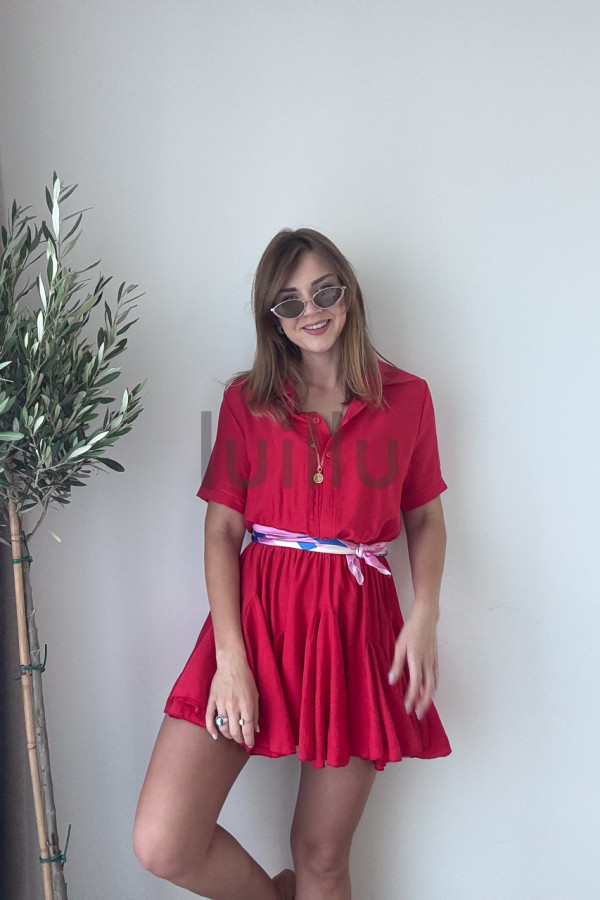 SUKIENKA MINI Z SZEROKIM DOŁEM ZAPINANA NA GUZIKI CZERWIEŃ ALESSANDRA 2
