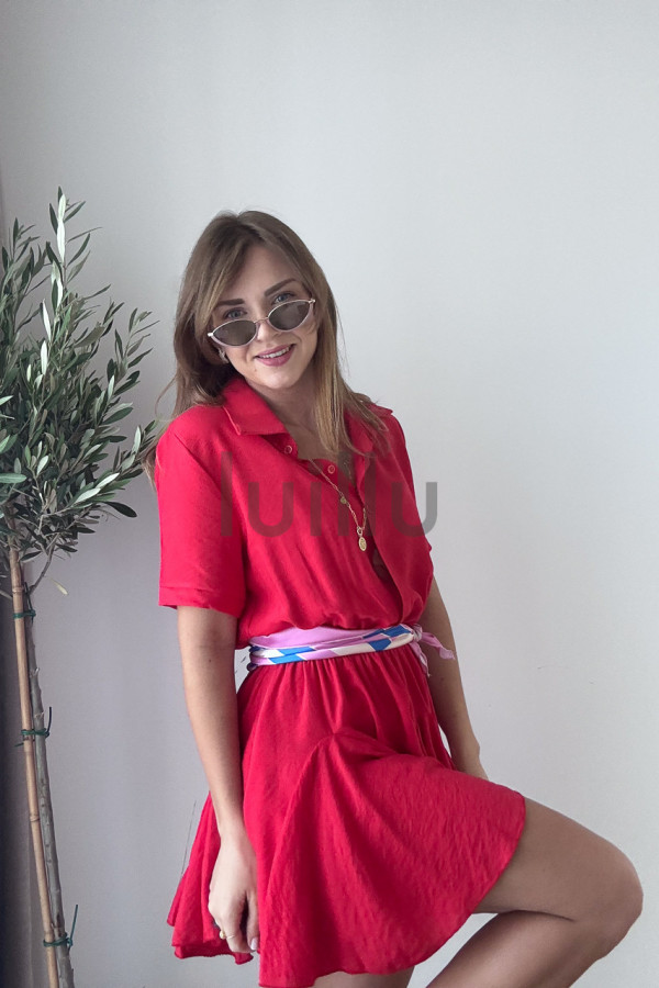 SUKIENKA MINI Z SZEROKIM DOŁEM ZAPINANA NA GUZIKI CZERWIEŃ ALESSANDRA 4