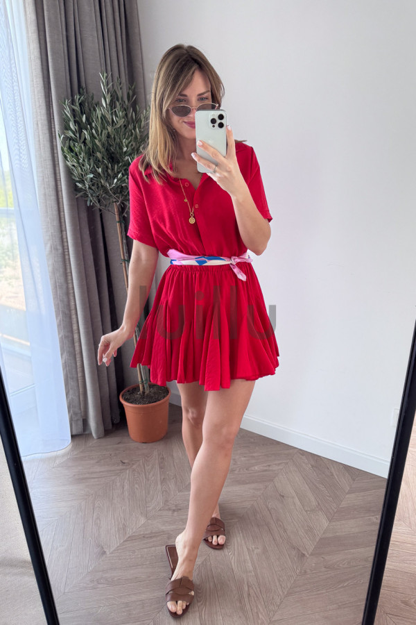 SUKIENKA MINI Z SZEROKIM DOŁEM ZAPINANA NA GUZIKI CZERWIEŃ ALESSANDRA 5