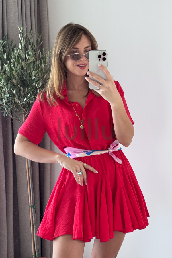 SUKIENKA MINI Z SZEROKIM DOŁEM ZAPINANA NA GUZIKI CZERWIEŃ ALESSANDRA 6