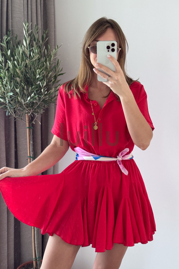 SUKIENKA MINI Z SZEROKIM DOŁEM ZAPINANA NA GUZIKI CZERWIEŃ ALESSANDRA 7
