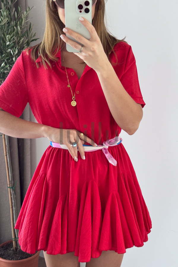 SUKIENKA MINI Z SZEROKIM DOŁEM ZAPINANA NA GUZIKI CZERWIEŃ ALESSANDRA 8