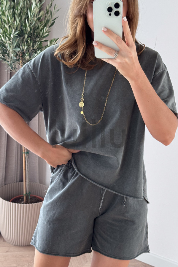KOMPLET DEKATYZOWANY Z BAWEŁNY CASUAL GREY