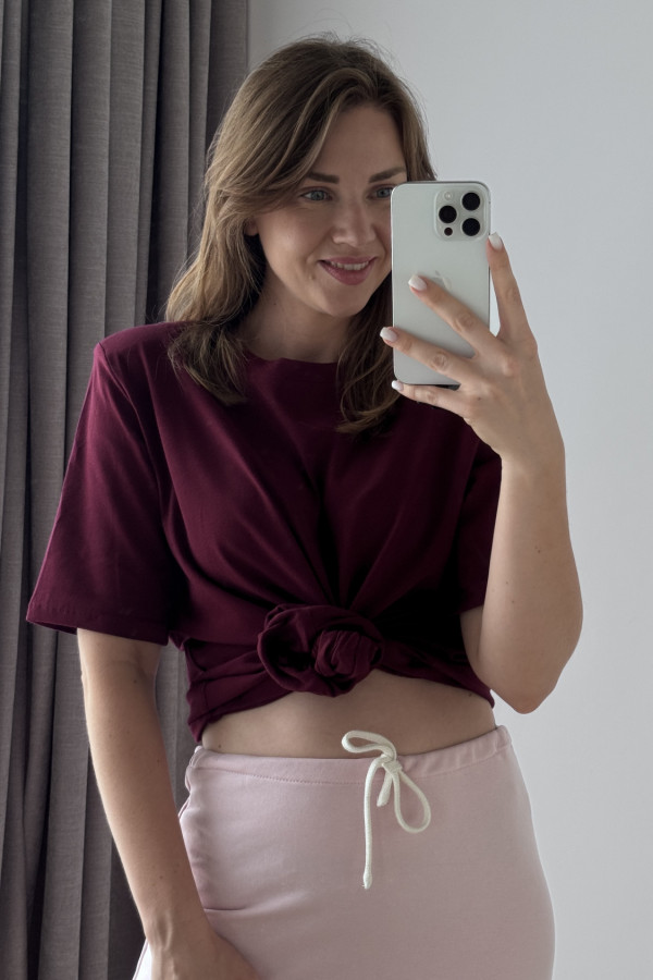 KOSZULKA BAWEŁNIANA Z RÓŻĄ I GUMKĄ DO WŁOSOW BURGUND ROSALINA 5