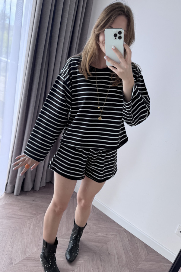 BLUZA W PASKI BAWEŁNIANY CZARNY W PASKI SPORT 2