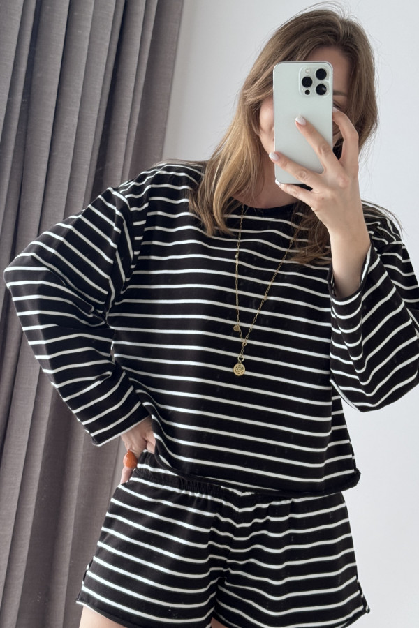 BLUZA W PASKI BAWEŁNIANY CZARNY W PASKI SPORT 1