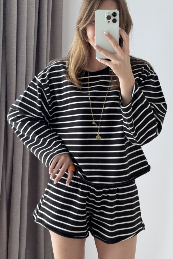 BLUZA W PASKI BAWEŁNIANY CZARNY W PASKI SPORT 3
