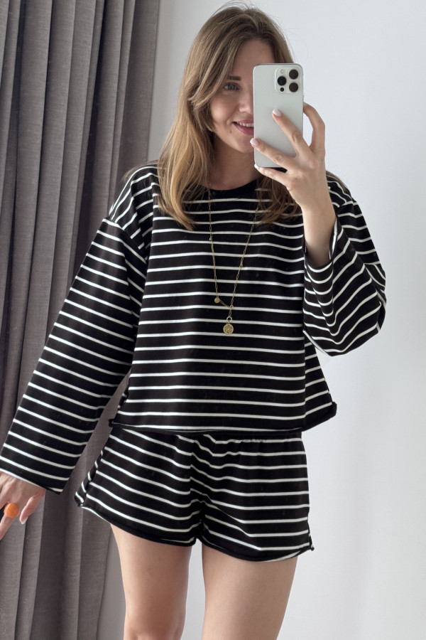 BLUZA W PASKI BAWEŁNIANY CZARNY W PASKI SPORT 4