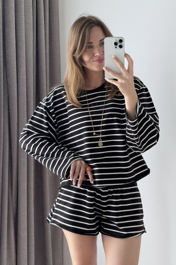 BLUZA W PASKI BAWEŁNIANY CZARNY W PASKI SPORT 5