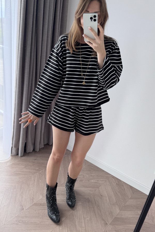 BLUZA W PASKI BAWEŁNIANY CZARNY W PASKI SPORT 6