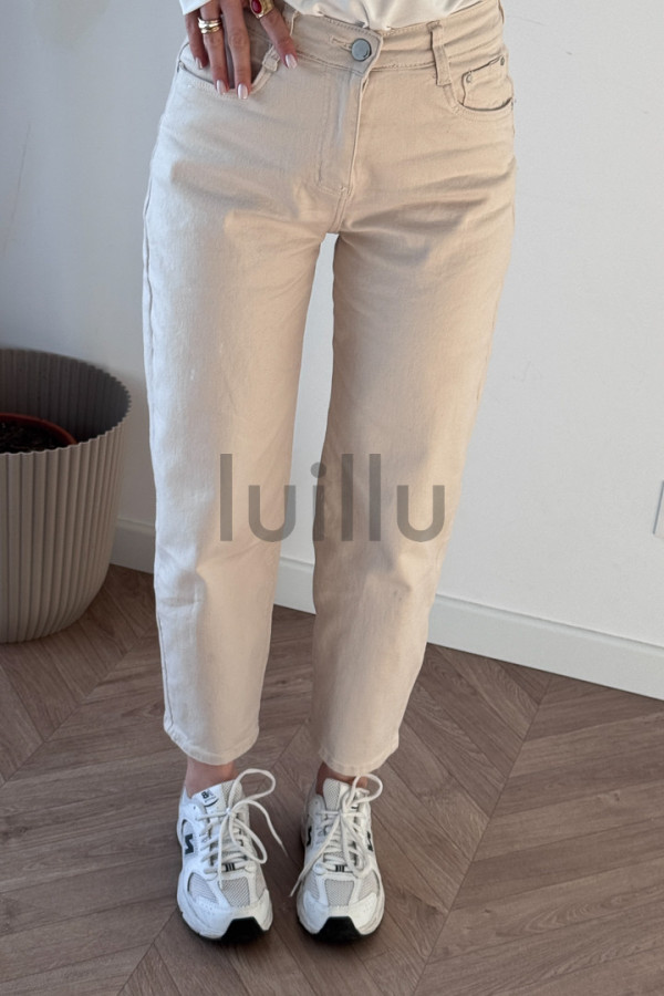 SPODNIE Z CIENKIEGO DŻINSU BANANY BEŻOWE 6