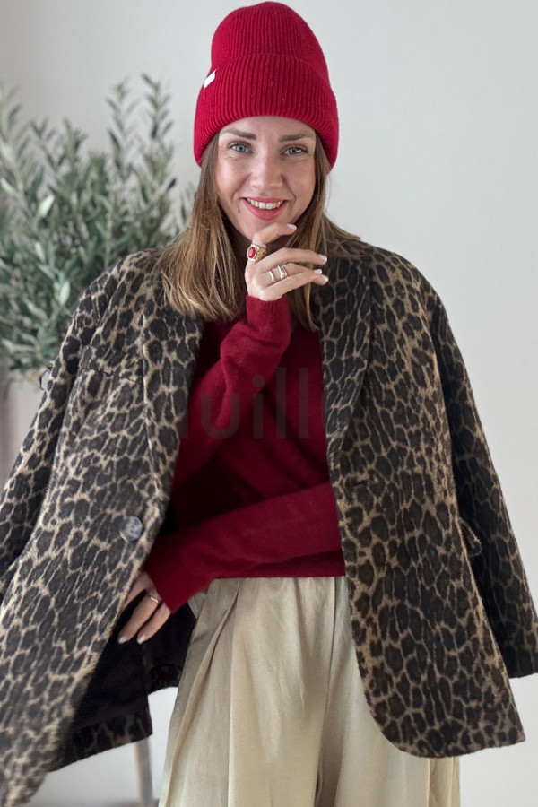 SWETER Z ALPAKĄ W KOLORZE CZERWONEGO RUBINU