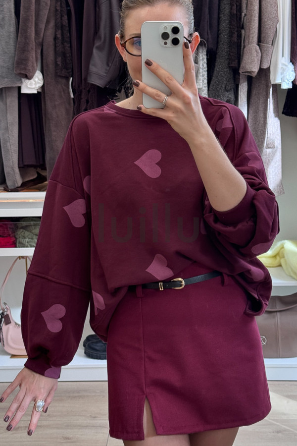 BLUZA BURGUNDOWA Z MIĘSITEJ BAWEŁNY W SERDUSZKA
