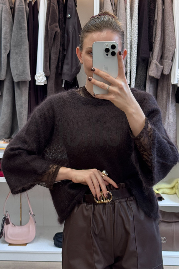SWETER MGIEŁKA Z MOHEREM GORZKA CZEKOLADA