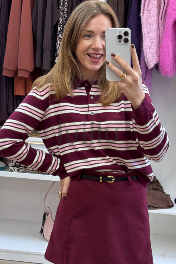 SWETER Z WEŁNĄ W BURGUNDOWE PASKI 2