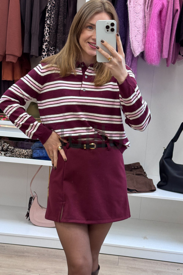 SWETER Z WEŁNĄ W BURGUNDOWE PASKI 3