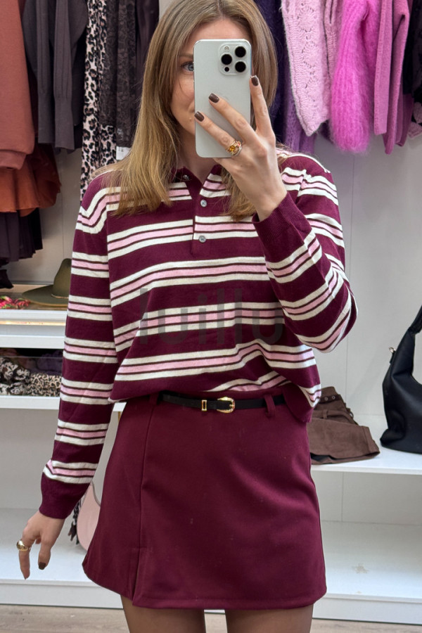 SWETER Z WEŁNĄ W BURGUNDOWE PASKI 4