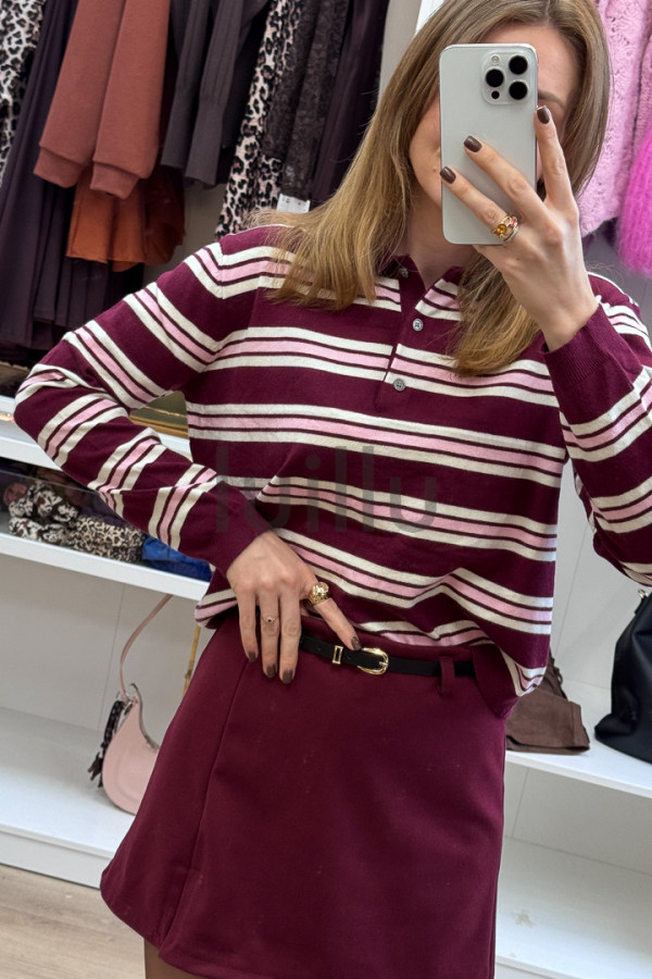 SWETER Z WEŁNĄ W BURGUNDOWE PASKI 5