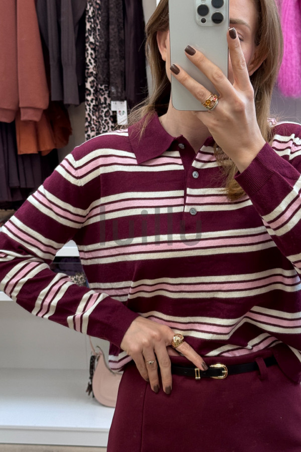 SWETER Z WEŁNĄ W BURGUNDOWE PASKI 6