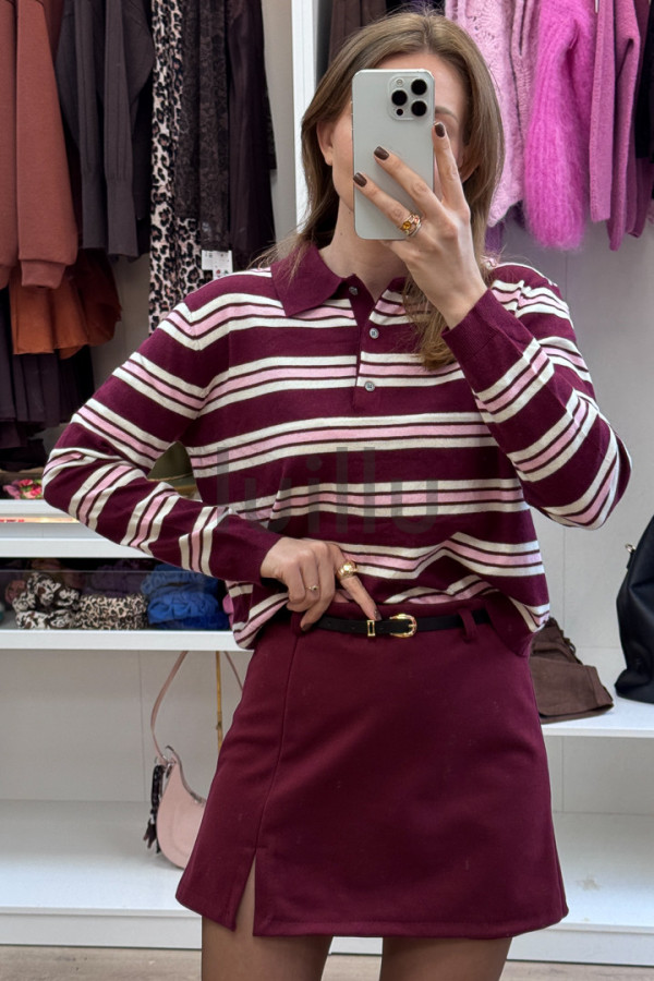 SWETER Z WEŁNĄ W BURGUNDOWE PASKI 7