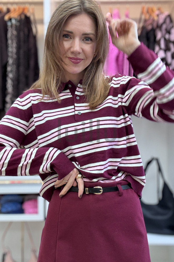 SWETER Z WEŁNĄ W BURGUNDOWE PASKI 8