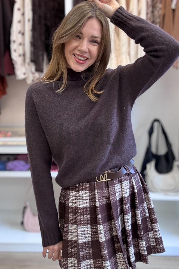 SWETER Z WEŁNĄ Z ALPAKI CIEMNA CZEKOLADA