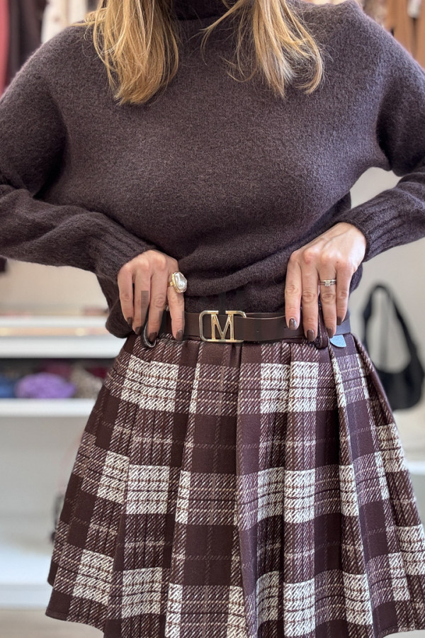 SPÓDNICZKA W KRATKĘ CZEKOLADOWA SCHOOL SKIRT 2