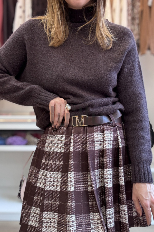 SPÓDNICZKA W KRATKĘ CZEKOLADOWA SCHOOL SKIRT