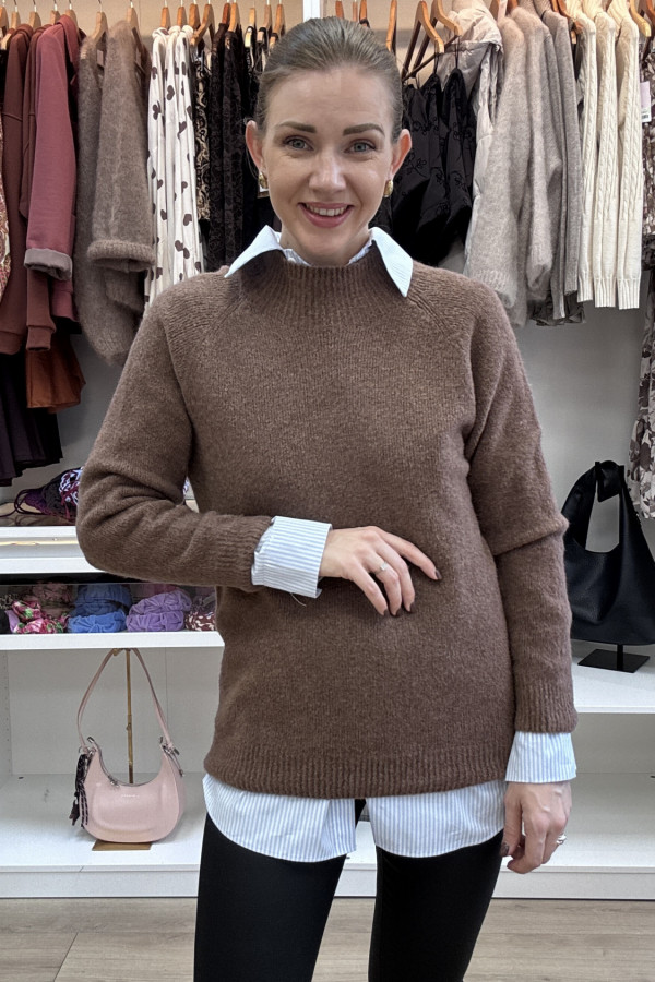 SWETER Z WEŁNĄ Z ALPAKI JASNE KAKAO 2