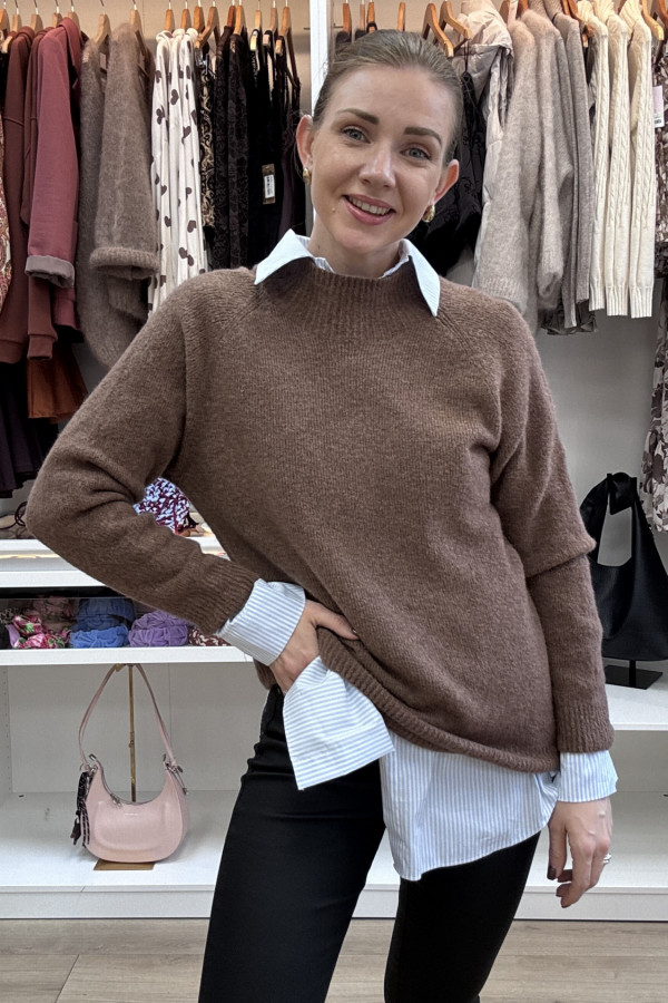 SWETER Z WEŁNĄ Z ALPAKI JASNE KAKAO