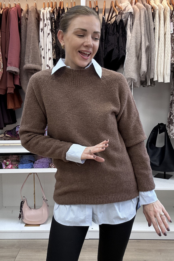 SWETER Z WEŁNĄ Z ALPAKI JASNE KAKAO 4